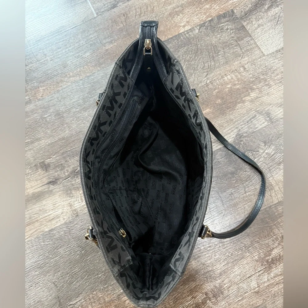 Michael Kors Black‎ Signature Tote with Leather Trim